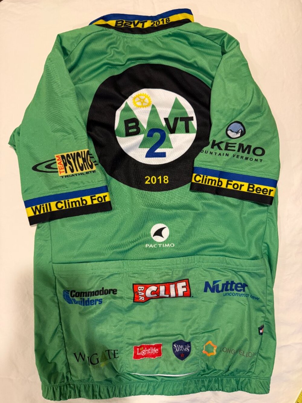 Pactimo B2VT Bike to Vermont 2018 Cycling Jersey Green Size M Charity Ride